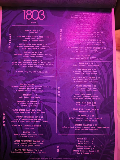 Menu 1803 Nyc - 2