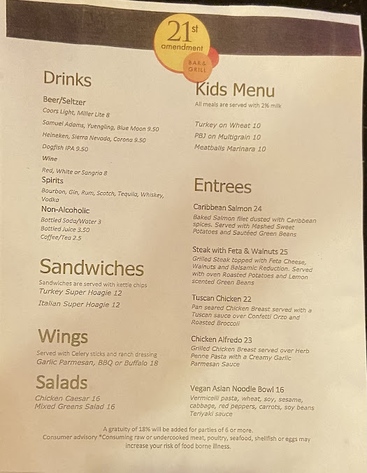 Menu 21St Amendment Bar Grill - 1