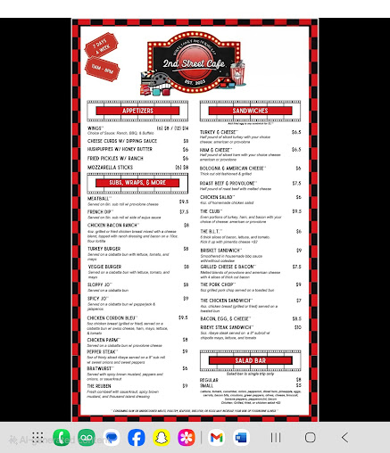Menu 2Nd Street Cafe-Lagrange - 1