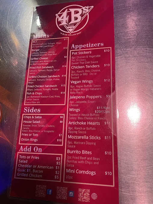 Menu 4Bs Tavern - 0