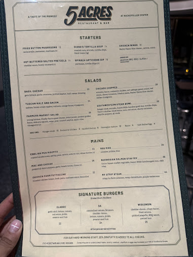 Menu 5 Acres Restaurant - 1
