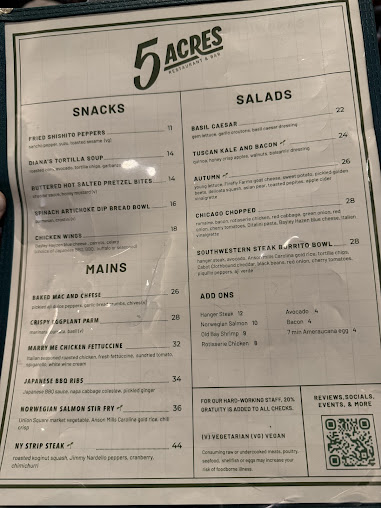 Menu 5 Acres Restaurant - 6