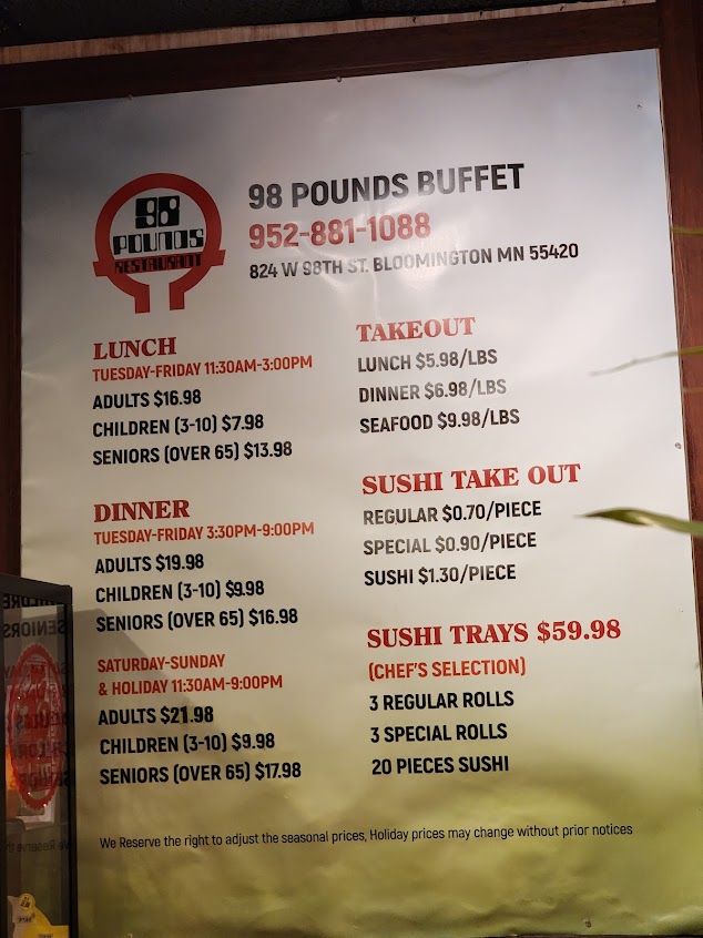 Menu 98 Pounds Buffet - 1