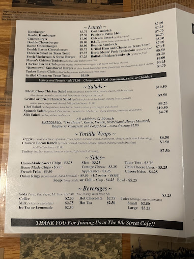 Menu 9Th Street Cafe - 0
