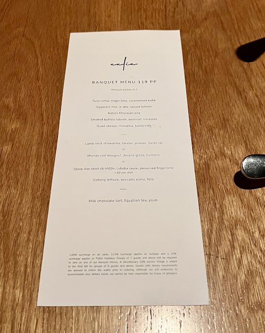 Menu Aalia Restaurant Sydney - 3