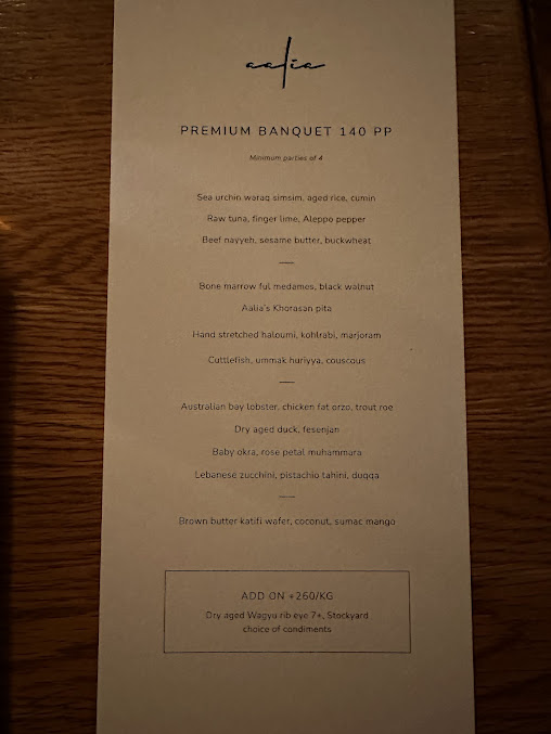 Menu Aalia Restaurant Sydney - 8