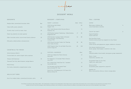 Menu Aalia Restaurant Sydney - 9