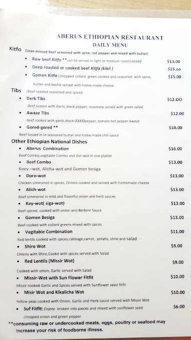 Menu Aberus Ethiopian Restaurant - 6