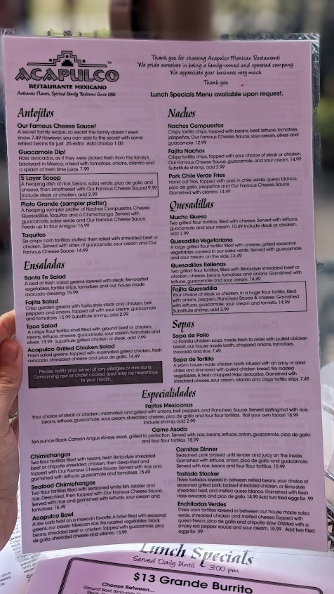 Menu Acapulco Mexican Restaurant Stillwater - 0