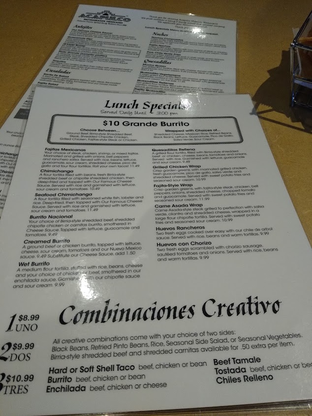 Menu Acapulco Mexican Restaurant Stillwater - 1