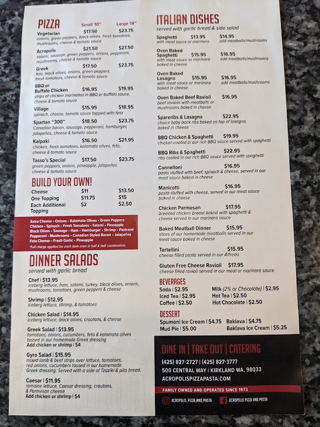 Menu Acropolis Pizza Pasta Kirkland - 4
