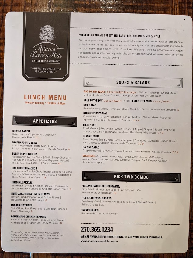 Menu Adams Breezy Hill Farm - 0