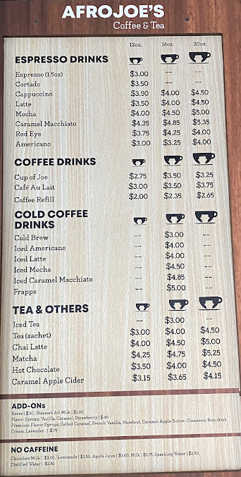 Menu Afro Joes Coffee Tea - 0