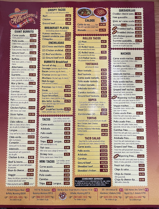 Menu Albertanos Mexican Food Rapid City - 3