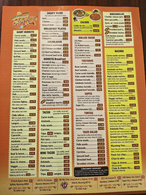 Menu Albertanos Mexican Food Rapid City - 5