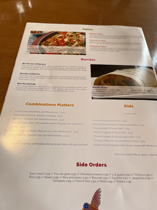 Menu Alebrije Mexican Restaurant Reading - 1