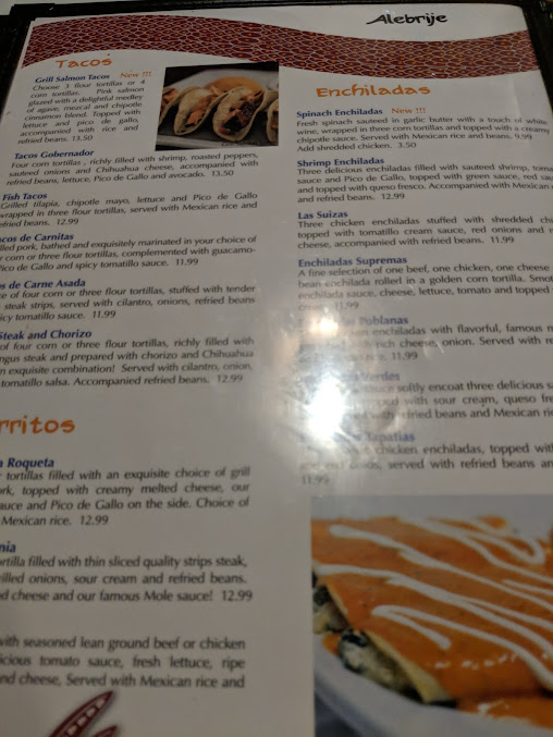 Menu Alebrije Mexican Restaurant Reading - 5