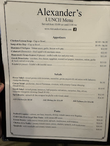 Menu Alexander's Mediterranean Cuisine - 1