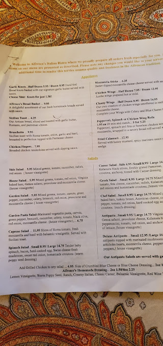 Menu Alfresco's Italian Bistro - 0
