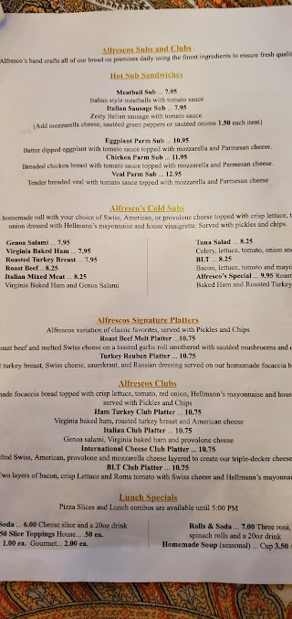 Menu Alfresco's Italian Bistro - 1