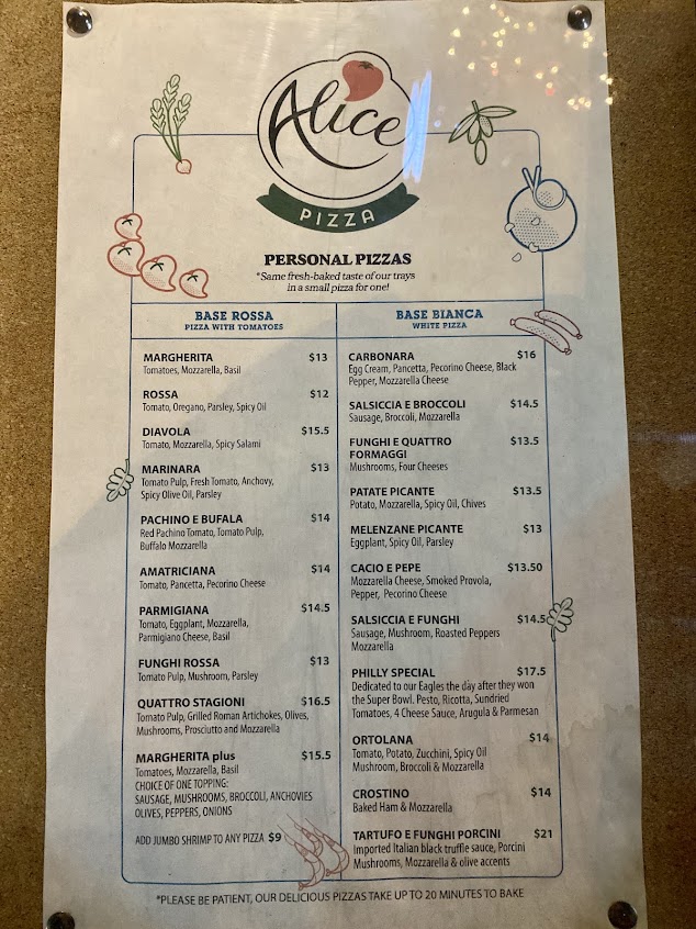 Menu Alice Pizza And Restaurant Locust Street - 7