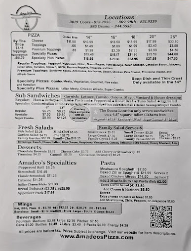 Menu Amadeos Pizza Subs - 0
