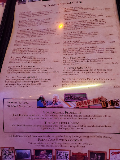 Menu Anchorage Tavern Restaurant - 0