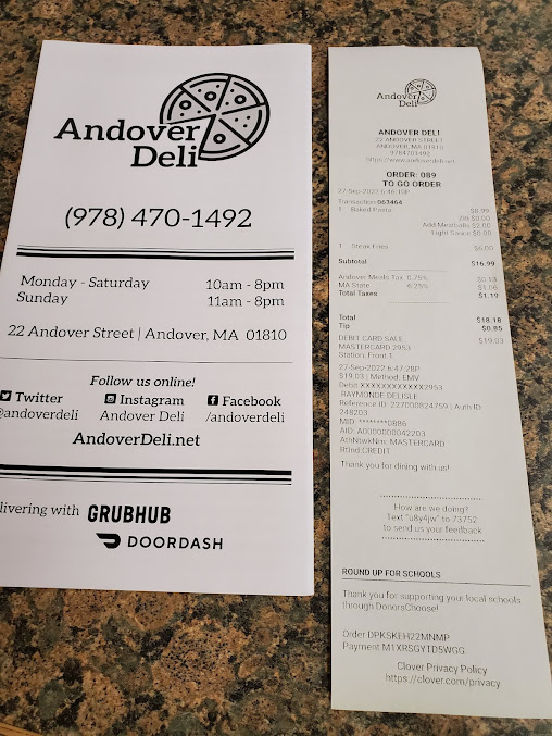 Menu Andover Deli Pizza - 0