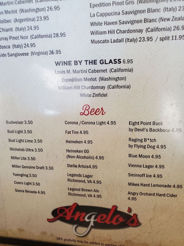 Menu Angelos Pizza Restaurant Seafood Steamer Bar - 5