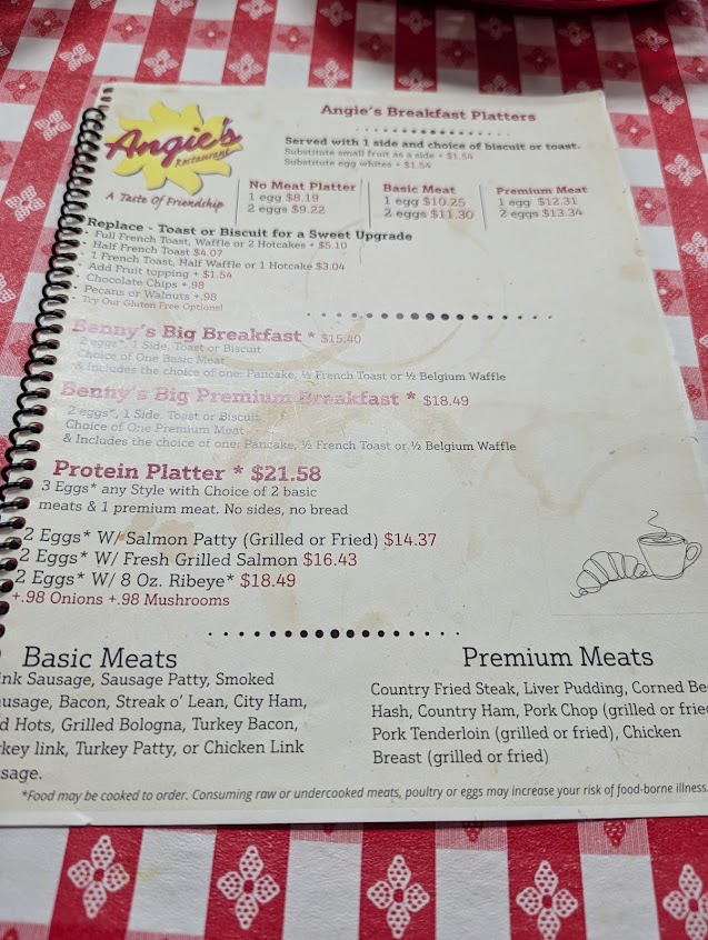 Menu Angie's Restaurant - 1