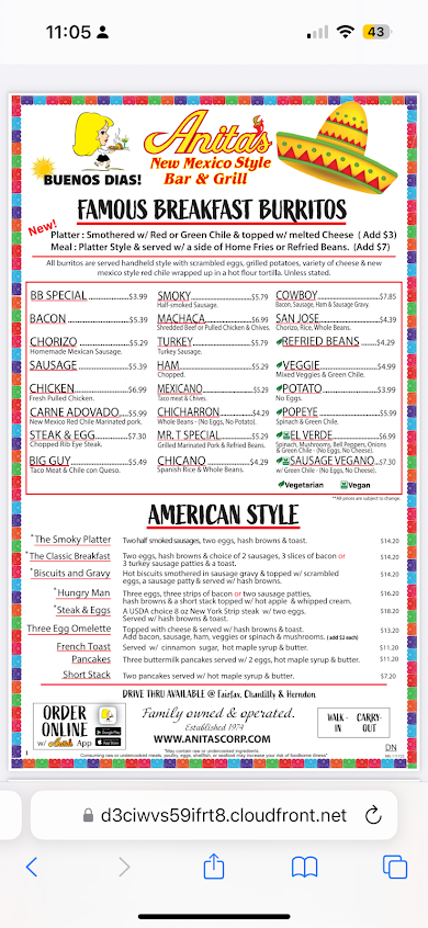 Menu Anitas New Mexico Style Mexican Food - 4