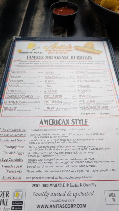Menu Anitas New Mexico Style Mexican Food - 5