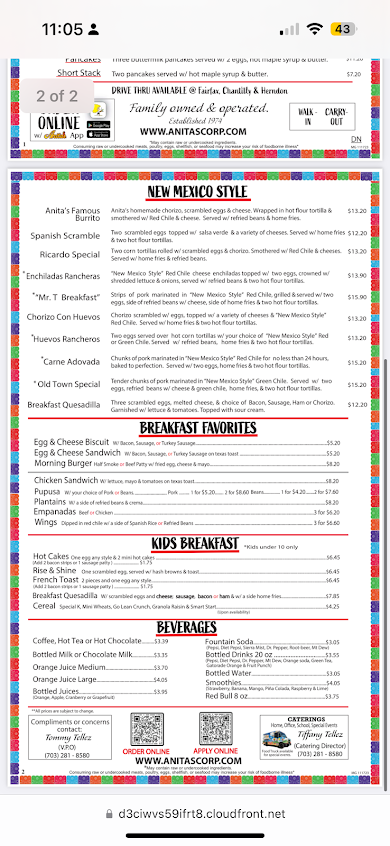 Menu Anitas New Mexico Style Mexican Food - 6