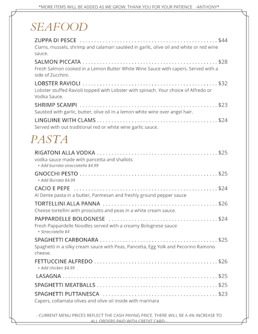 Menu Anthony's La Piazza Prime - 0