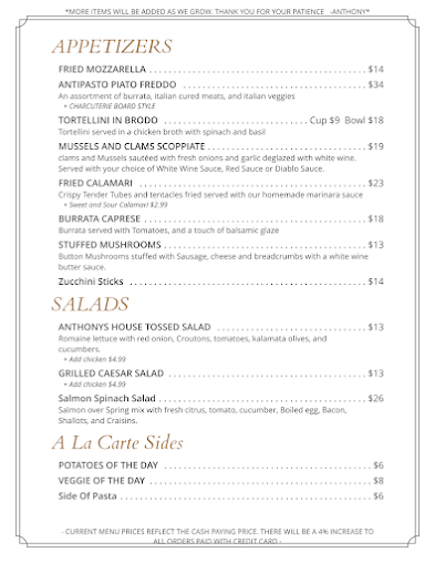 Menu Anthony's La Piazza Prime - 1
