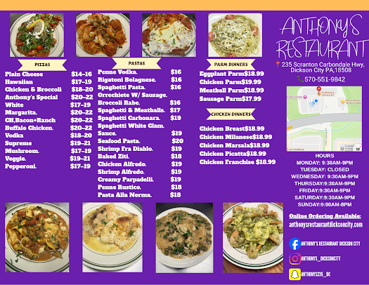 Menu Anthony's Restaurant - 0