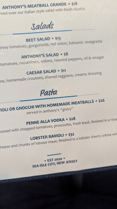 Menu Anthonys Sea Isle City - 1