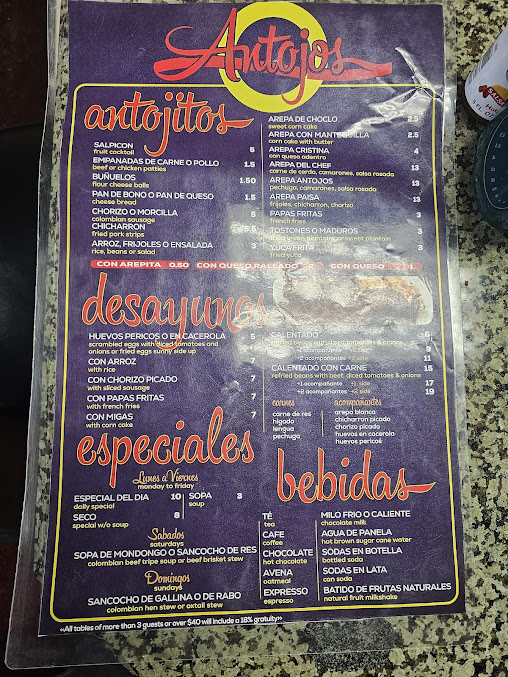 Menu Antojos Colombianos Restaurant Bakery - 1