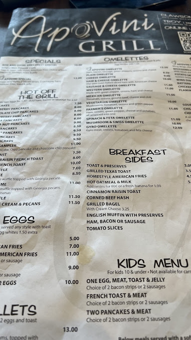 Menu Apovini Grill Troy - 1