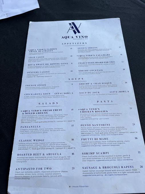 Menu Aqua Vino Restaurant - 1