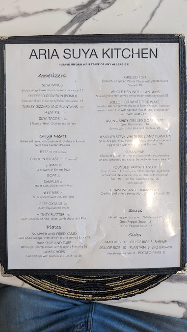Menu Aria Nigerian Suya Kitchen - 0