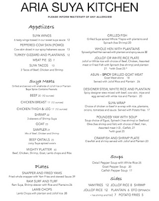 Menu Aria Nigerian Suya Kitchen - 1