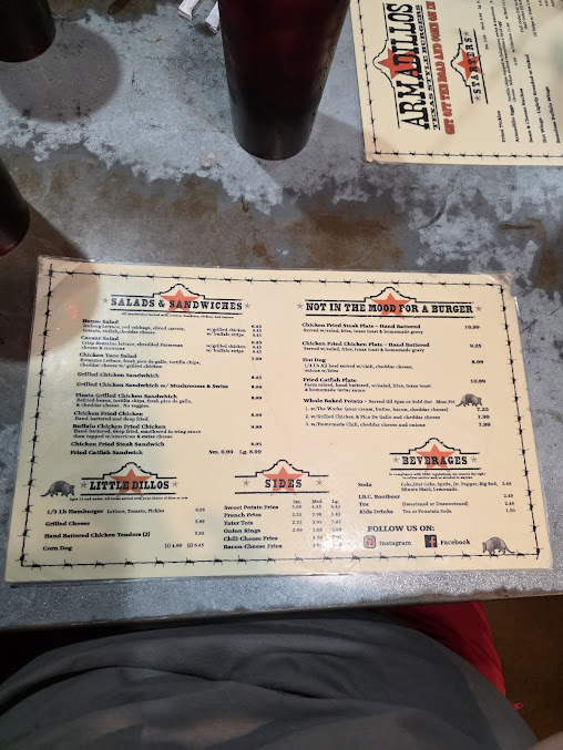Menu Armadillos Texas Style Burgers - 1