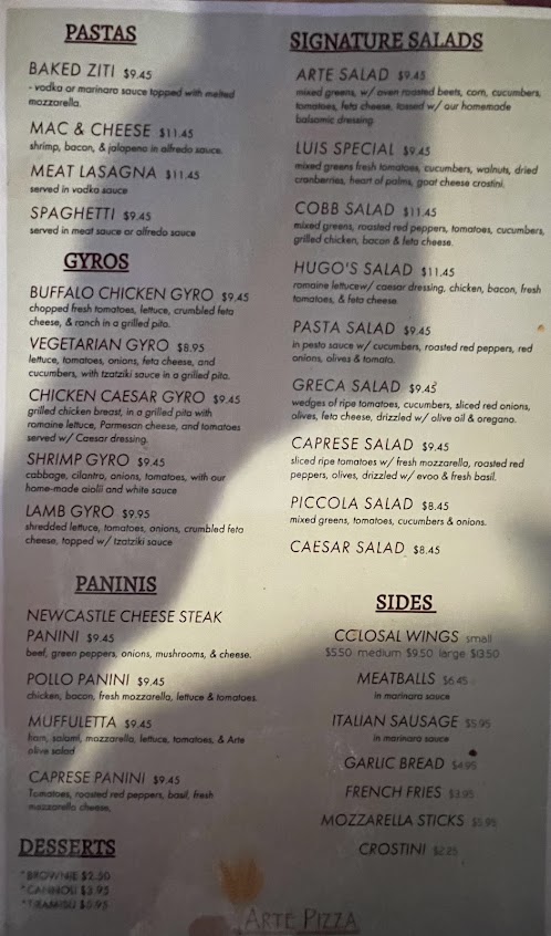 Menu Arte Pizza Downtown - 2