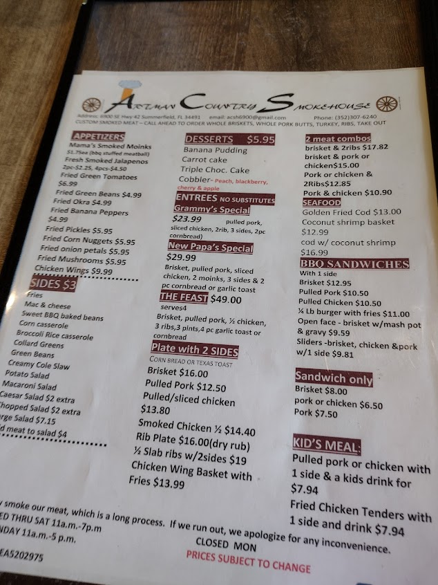 Menu Artman Country Smokehouse - 0