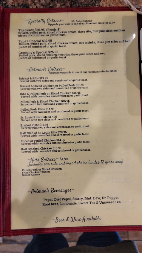 Menu Artman Country Smokehouse - 1