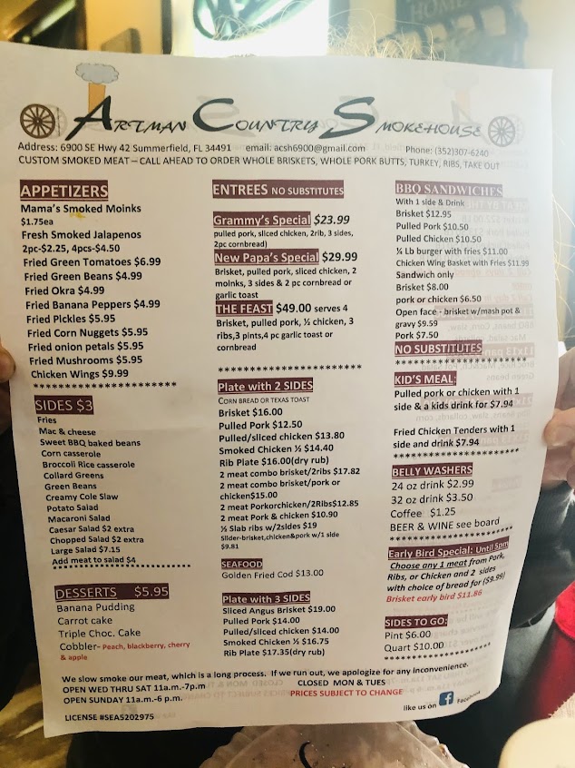 Menu Artman Country Smokehouse - 2