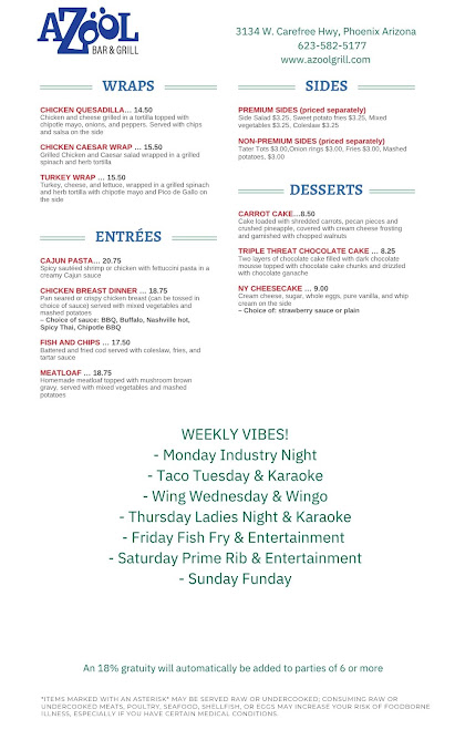 Menu Azool Bar Grill - 0