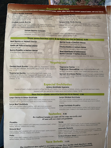 Menu Azteca | Family Mexican Restaurant - 1