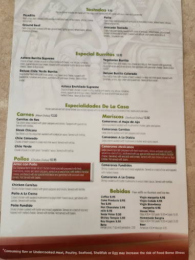 Menu Azteca | Family Mexican Restaurant - 4